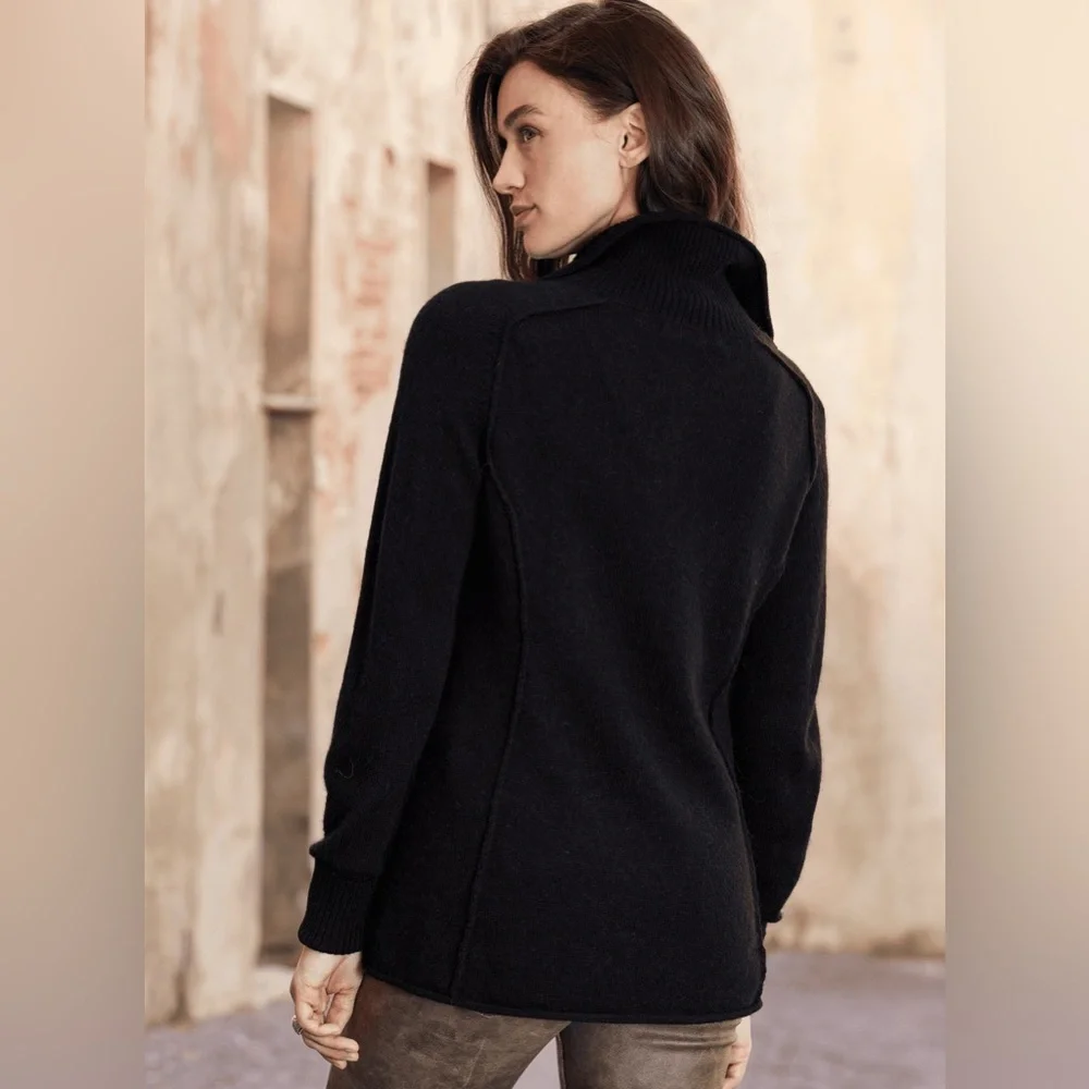 PERUVIAN CONNECTION Black Brimfield Henley Sweater Size XS 100% Royal Alpaca